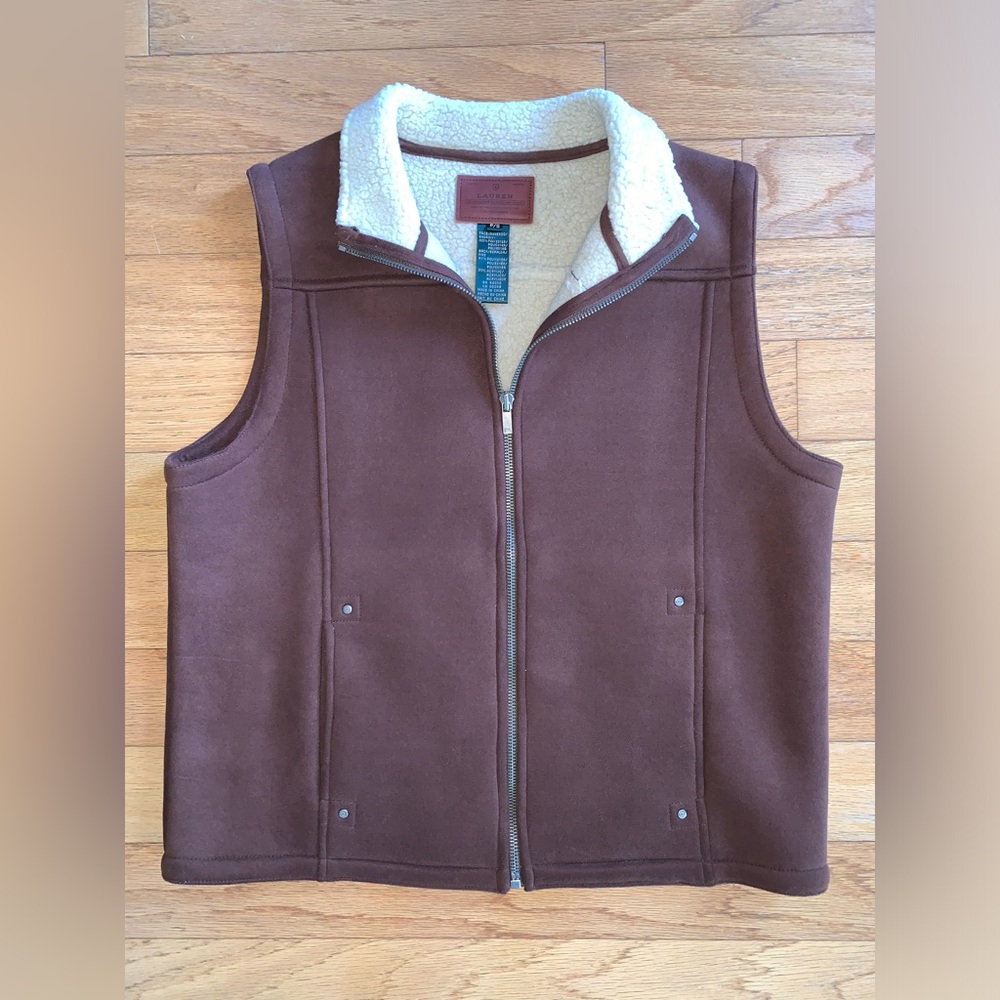 Ralph Lauren Brown Faux Suede Sherpa Vest, Size P/S.